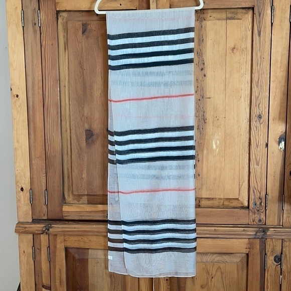 Fashion Scarves Beige Striped 💯 Viscose - Picture 4 of 14